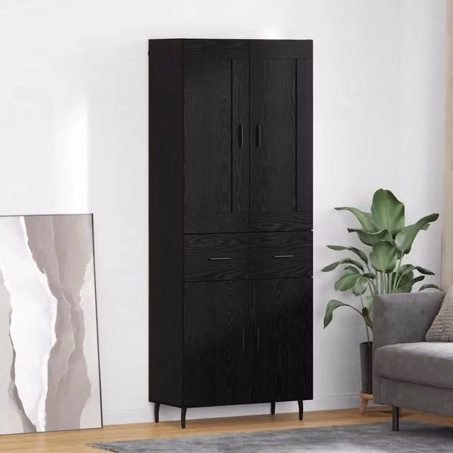 Set di 2 credenze moderne vidaXL in nero opaco L/P/H: 69,5 x 34 x 180 cm