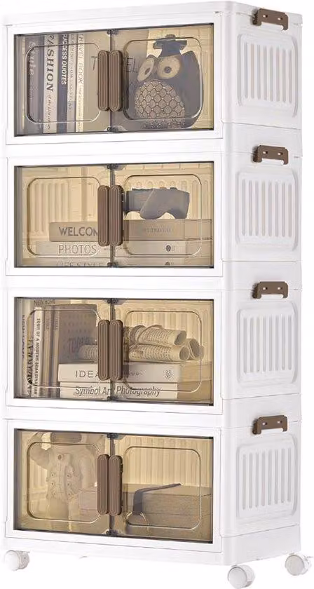 Scatole organizzative pieghevoli con coperchio e rotelle – Organizer impilabili – Set da 4