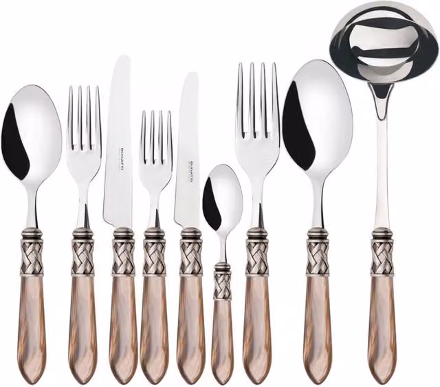 Set di posate Aladdin 75 pezzi in acciaio inossidabile con ghiera argento anticato e scatola Wenge, colore Onice