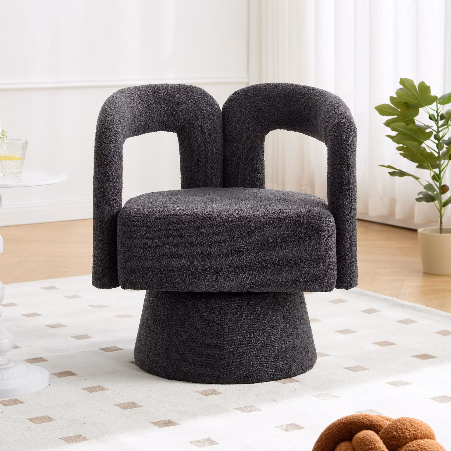 poltrona okwish girevole a 360 gradi, poltrona a botte con ampia imbottitura, poltrona in tessuto soffice per soggiorno, camera da letto, ufficio,d'attesa, grigio scuro