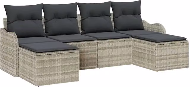 Set Divano da Giardino 6 pz | Set Salotto da Giardino Grigio chiaro Poly Rattan