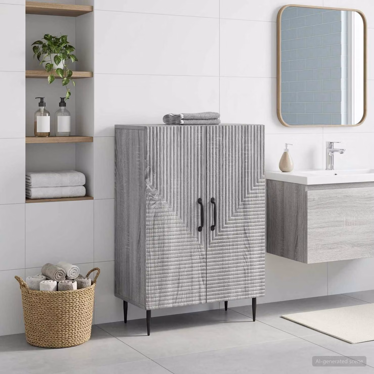 Mobiletto da bagno moderno vidaXL HAARLEM grigio e nero L: 59,5 cm, P: 31 cm, H: 80 cm