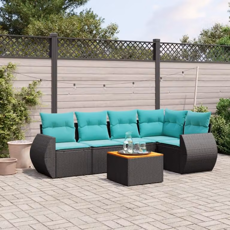 Maison Exclusive - Set di 6 divani da giardino con cuscini, polyrattan nero
