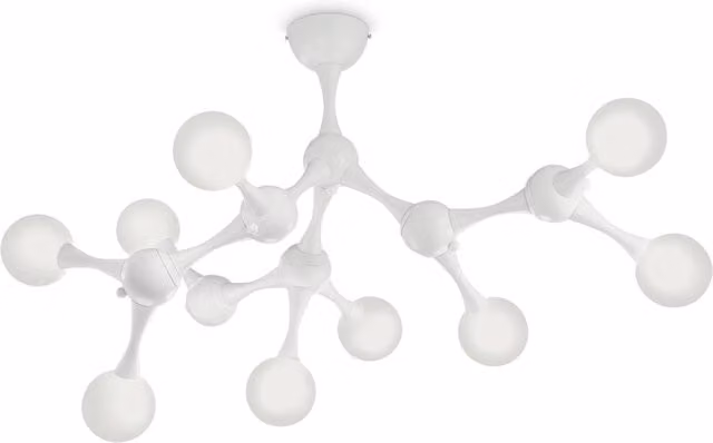 Plafoniera Moderna Ideal Lux Nodino in Metallo e Vetro Bianco e Cromo con 9 Luci G9 e Luce Calda