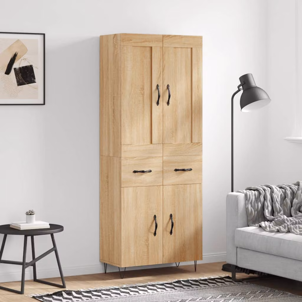 Credenza moderna vidaXL in legno multistrato e metallo, colore marrone, L: 69,5 cm, P: 34 cm, H: 180 cm