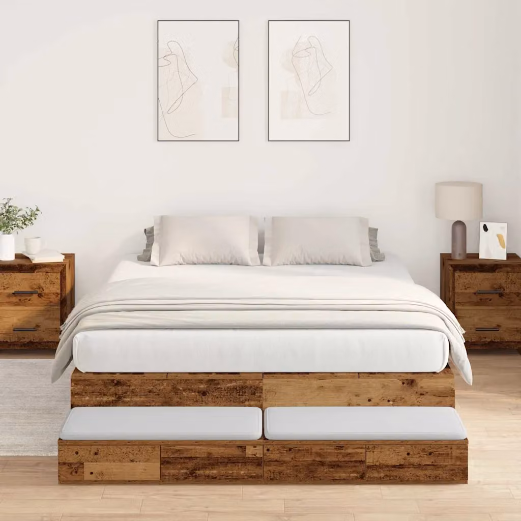 vidaXL Struttura letto con contenitore e cassetti in legno di pino marrone L: 135 cm, P: 200 cm, H: 226,5 cm