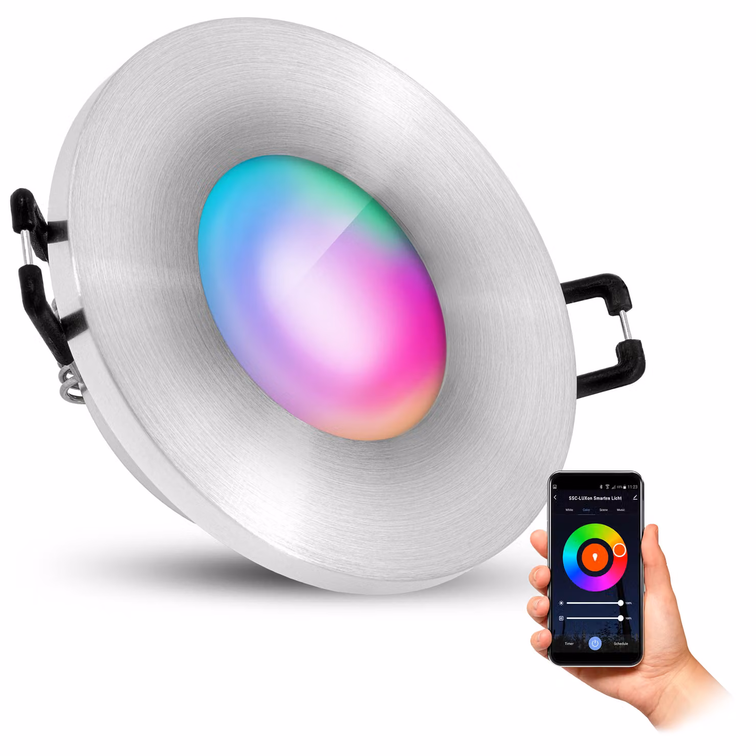 SSC-LUXon BEDA IP65 Faretto LED extra piatto per esterni e bagno con WLAN Smart Lamp RGB CCT - Faretto da incasso compatibile con Alexa, Siri e Google