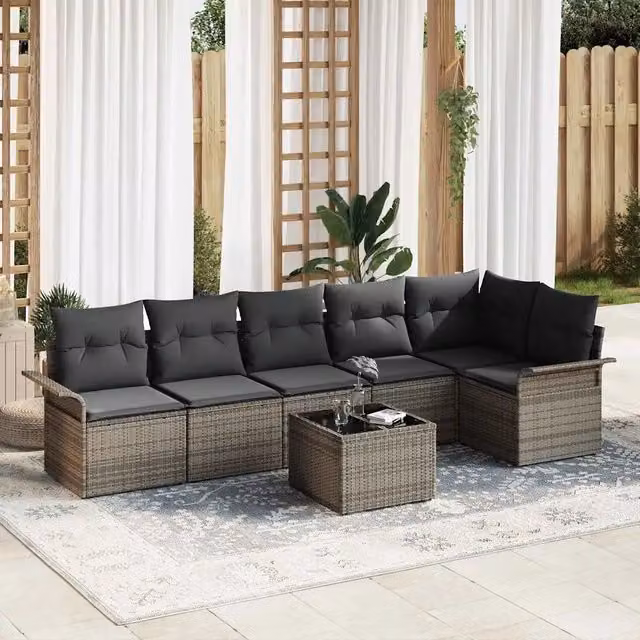 Set Divano da Giardino 7 pz Grigio polyrattan 3345389