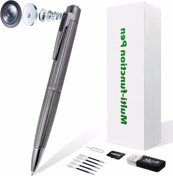 Action Camera con Video e Audio 1080p, Rilevamento Movimento e Registrazione su 64 GB, Colore Argento