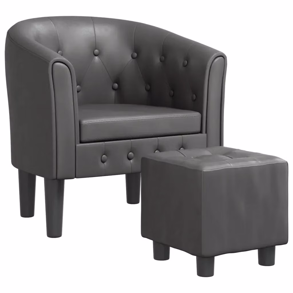Poltrona a pozzetto con poggiapiedi vidaXL in similpelle grigia con struttura in legno e design moderno – 2