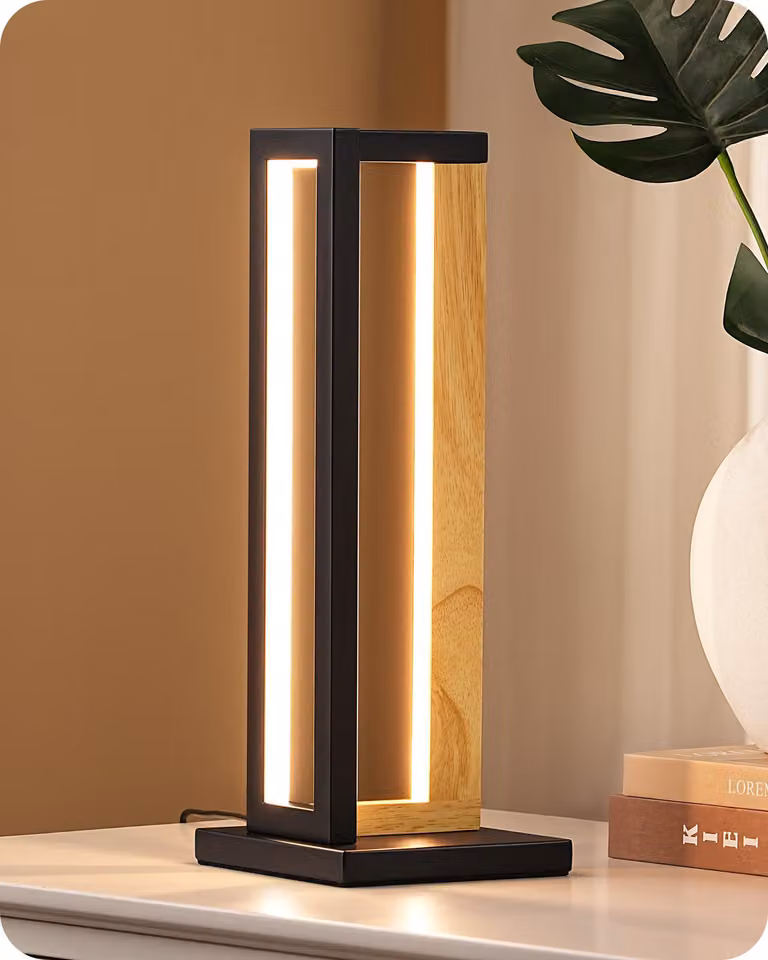 Lampada da comodino EDISHINE Touch dimmerabile, lampada da tavolo moderna con 3 temperature di colore e funzione memoria, design in metallo e legno, 35 cm