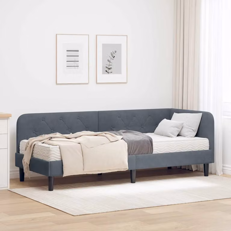 Cornice del letto ad angolo vidaXL in velluto grigio, L 80 x P 200 cm
