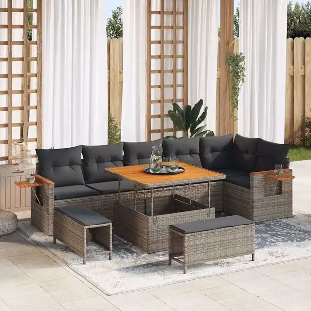 Set Divano da Giardino 11 pz 9-Numero di posti Grigio 3365138