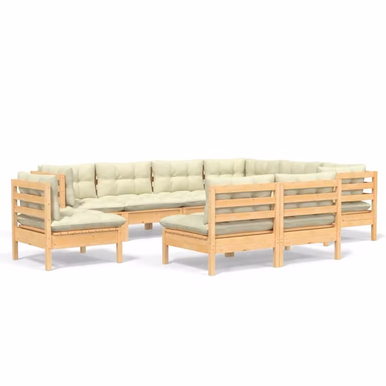 Set Divani da Giardino 9 pz con Cuscini Crema Massello di Pino