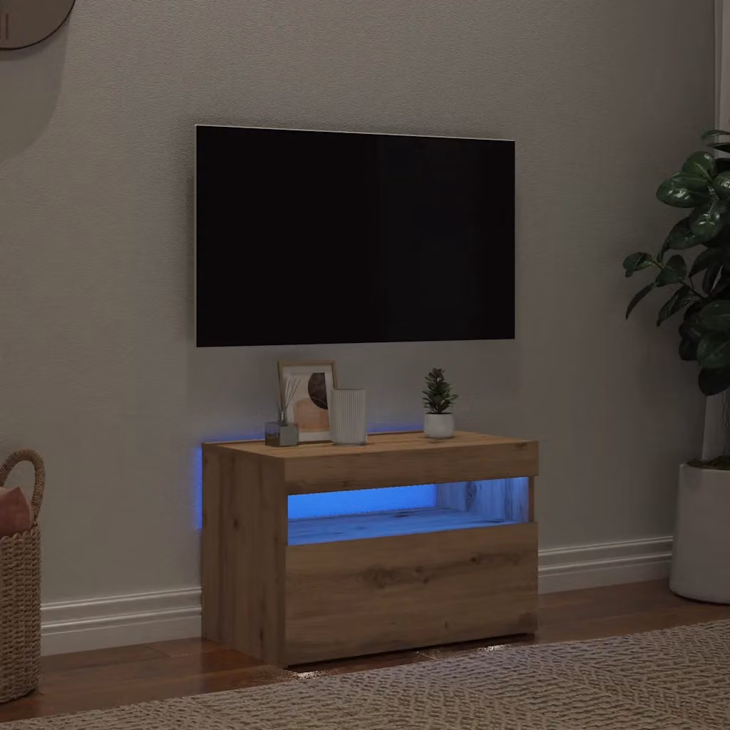 vidaXL Mobile Porta TV Moderno in Legno Marrone con Illuminazione LED Integrata e Ruote L/P/H: 60 x 35 x 40 cm