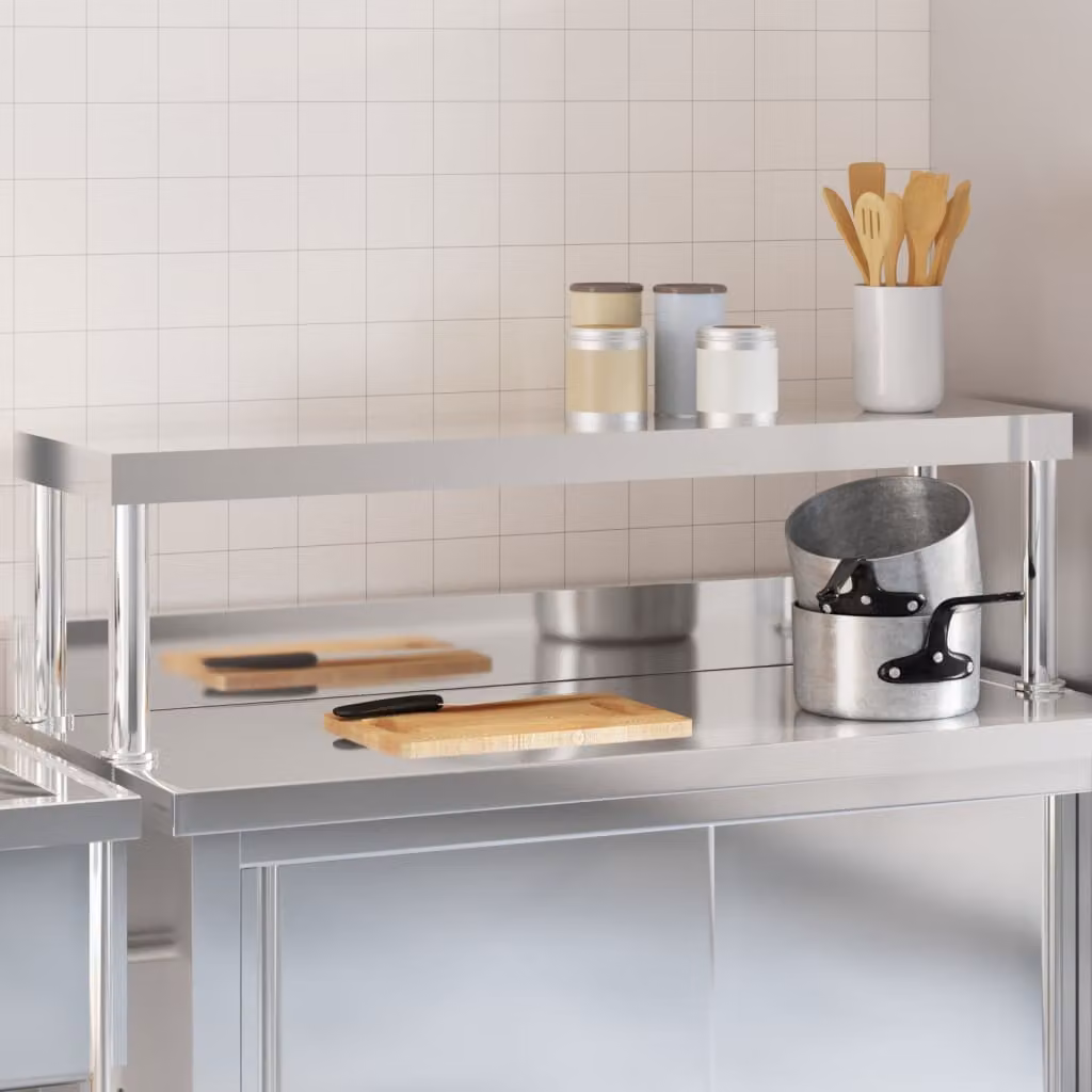 Ripiano per tavolo da lavoro vidaXL in acciaio inox color argento L: 110 cm, P: 30 cm, H: 35 cm
