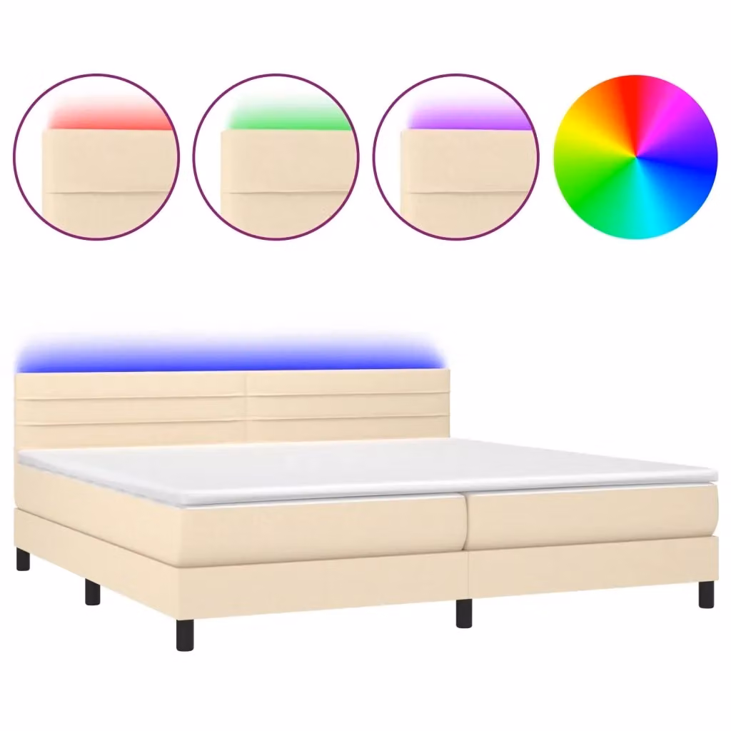Letto matrimoniale con materasso a molle vidaXL in tessuto bianco e beige con illuminazione LED e porta USB L/P: 200 x 200 cm – 2