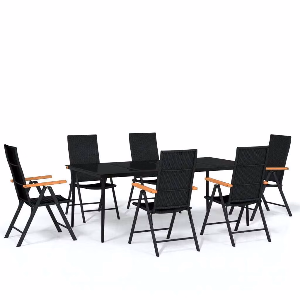 Set Mobili da Pranzo per Giardino 7 pz Nero