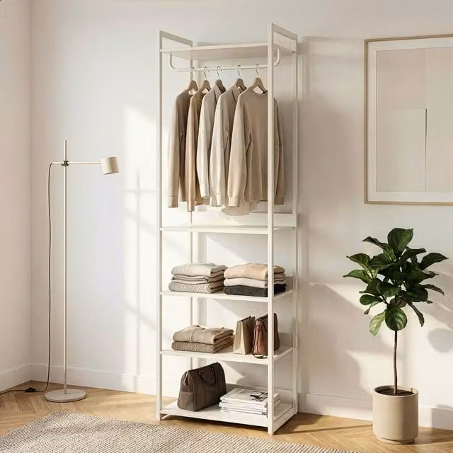 Stand Appendiabiti Jässaatka en.casa in Acciaio Grigio con 5 Ripiani L: 200 cm, P: 40 cm, H: 61 cm