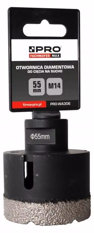 Trapano a nucleo diamantato professionale per tagli a secco, diametro 55 mm, attacco M14