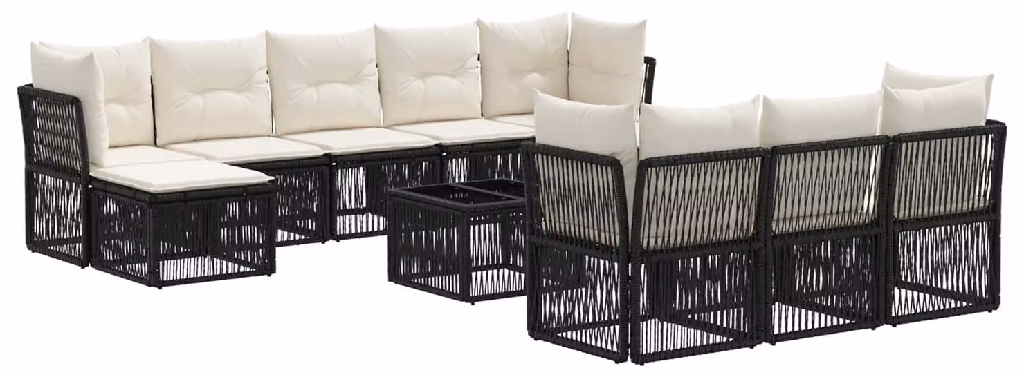 Set Divano da Giardino 11 pcs Nero polyrattan