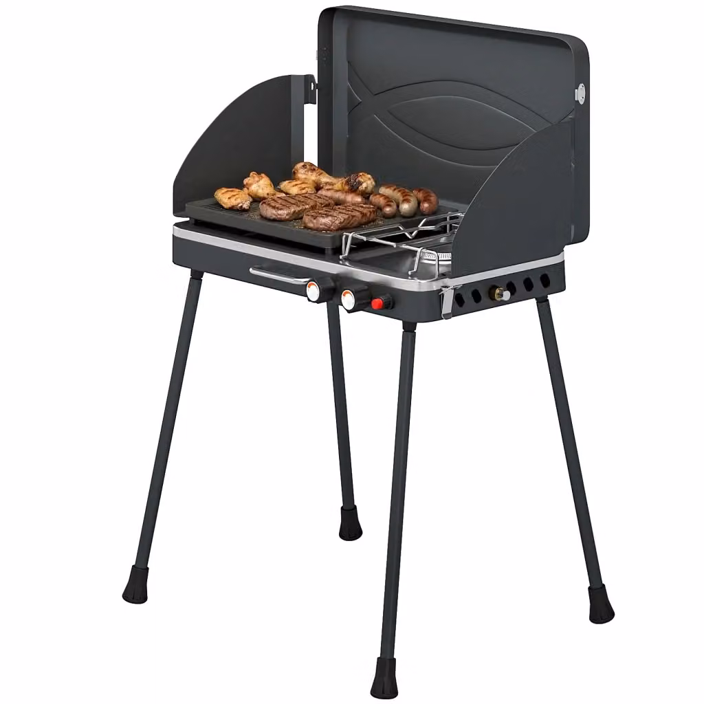 Barbecue a gas portatile da tavolo Minimal con 2 bruciatori da 7 kW, grigio e nero – 2