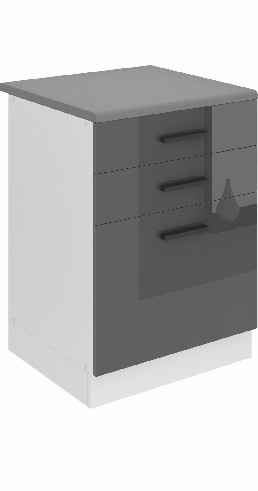 Base da cucina Belini, base da cucina larga 60 cm. Base da cucina SDSZ con piano di lavoro. Mobile da cucina con cassetti, argento lucido