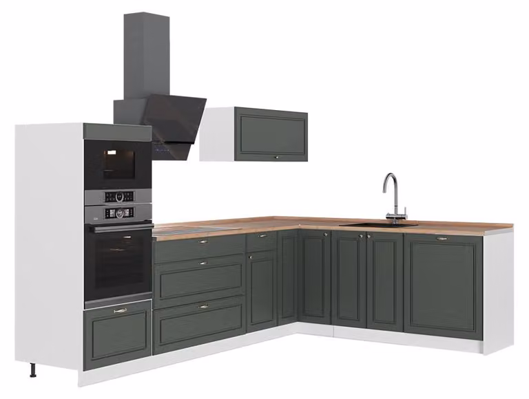 Cucina angolare completa Vicco Fame-Line Verde-oro rustico/Bianco 287 x 207 cm, PL Rovere, Model 63534