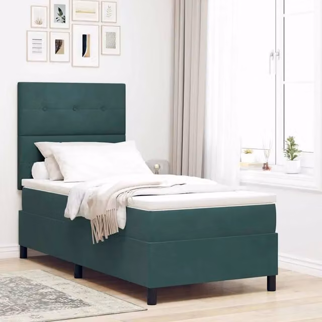 Letto a molle moderno vidaXL con testiera in velluto verde, L 80 x P 200 cm