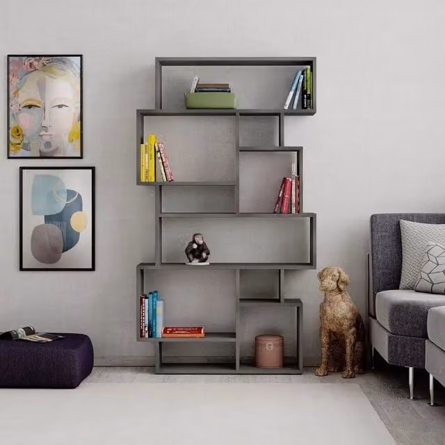 Libreria bifacciale orizzontale Karmato grigio cemento L 96 cm x P 25,5 cm x H 168,5 cm