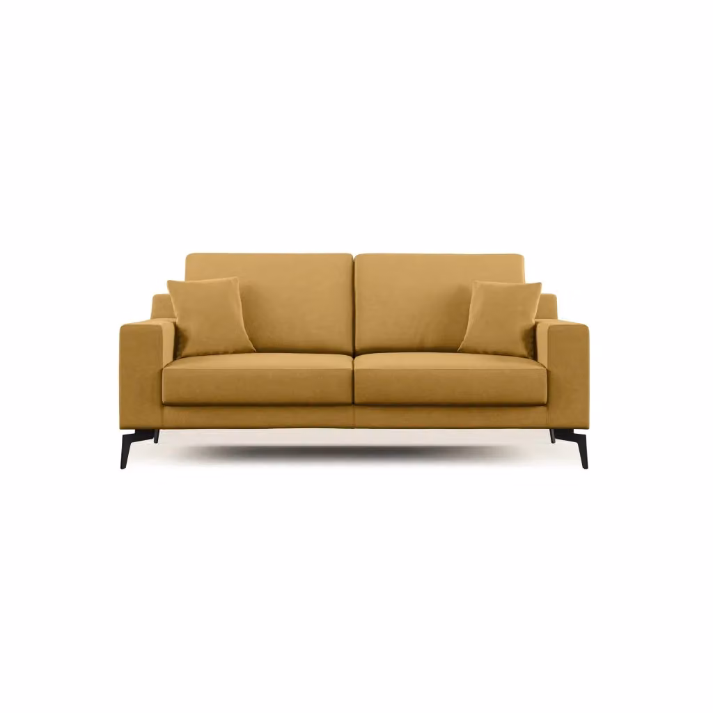 Divano moderno Prestige Divani.Store in tessuto giallo con cuscini inclusi e coperture rimovibili, L: 186 cm – 2