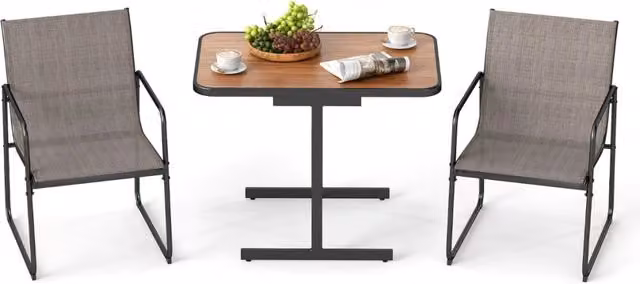 Set bistro da esterno 3 pezzi con tavolo da pranzo rettangolare e 2 poltrone in tessuto, Set di mobili da patio Marrone