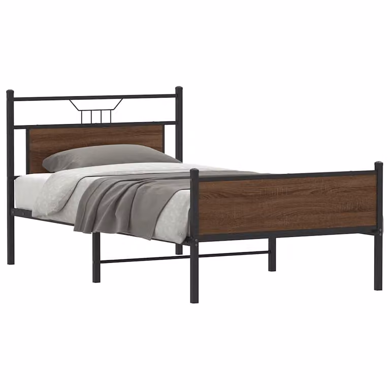 vidaXL Giroletto senza Materasso in Rovere Marrone con Struttura in Metallo e Listelli Fissi L/P: 100 x 200 cm
