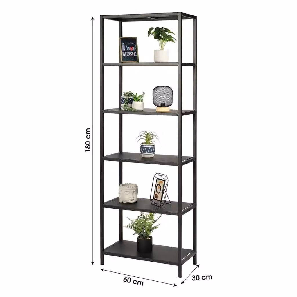 Biblioteca design a 6 livelli Meublorama in metallo nero collezione SOHO H: 180 cm, L: 60 cm, P: 30 cm – 2