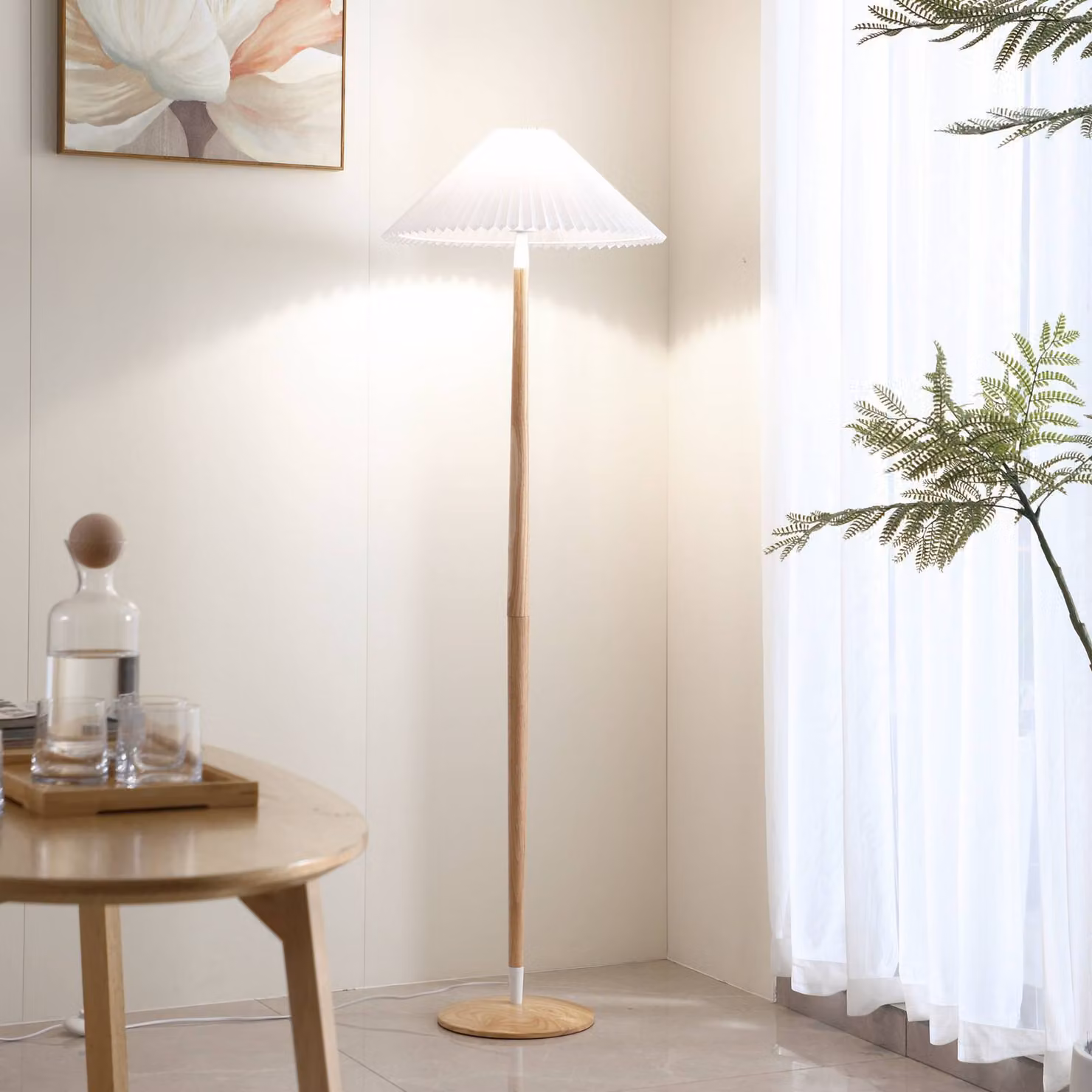 Lampada da terra Ellorin Lucande, Legno chiaro, Soggiorno / Sala da pranzo, Legno, Scandinavo, Lampada da terra