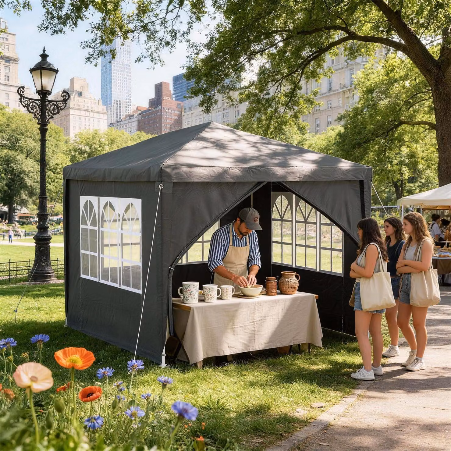 Tenda da festa modello "Pavillon", 3x3 metri, impermeabile, ideale per eventi, con protezione UV e dotata di 4 pareti laterali, colore antracite