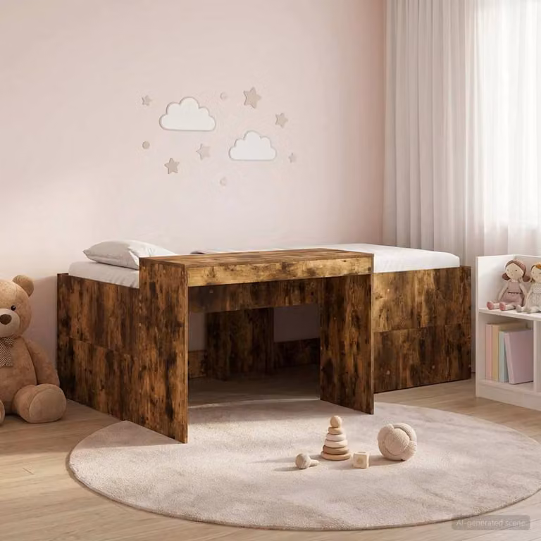 Letto alto per bambini con scrivania vidaXL in legno Rovere Fumo L: 200 cm, P: 80 cm, H: 123,5 cm