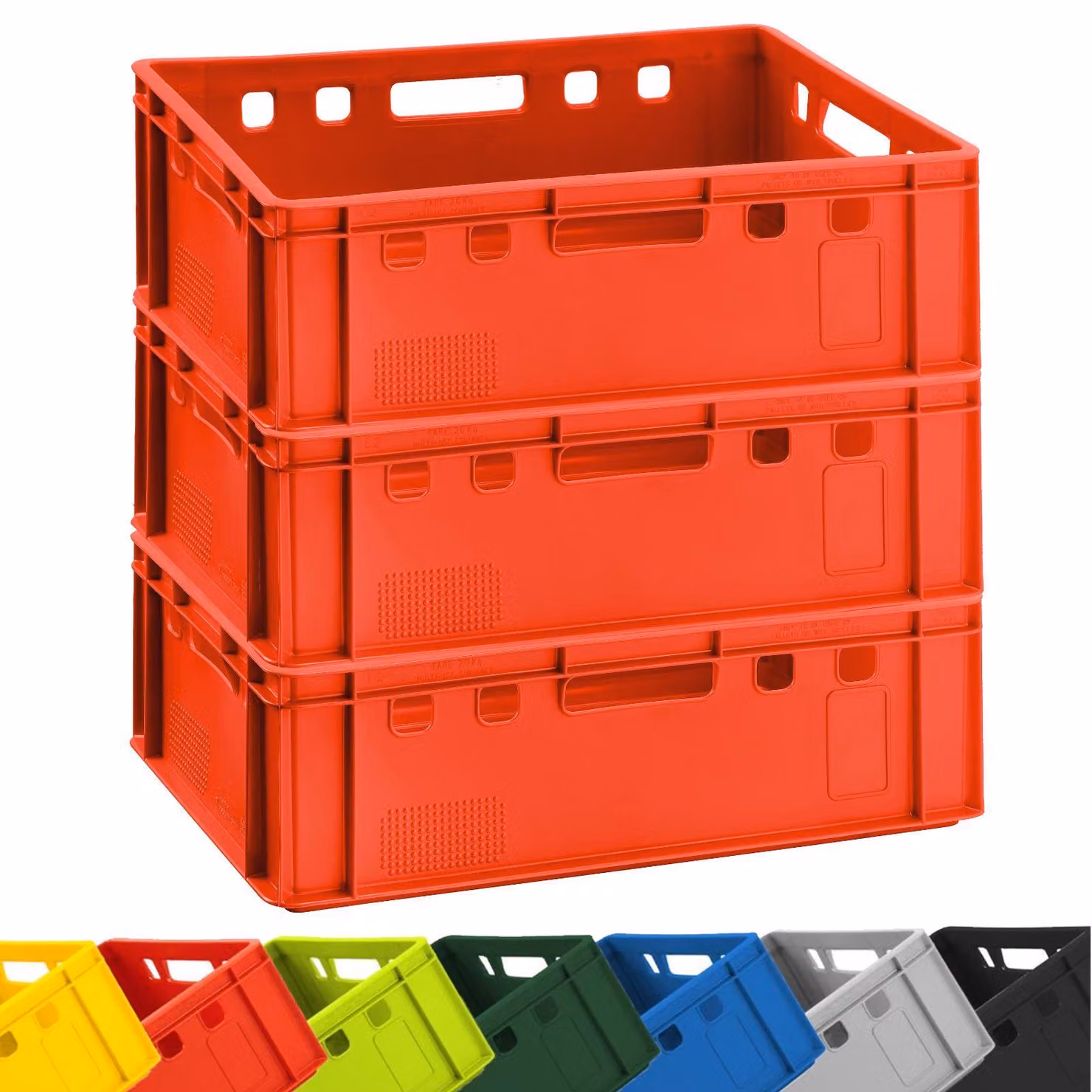 3x Cassa per carne BURI E2 rosso 60x40x20cm Cassa di stoccaggio, cassa per carne, cassa per macelleria Eurobox dalla Germania sicura per gli alimenti, robusta, impilabile