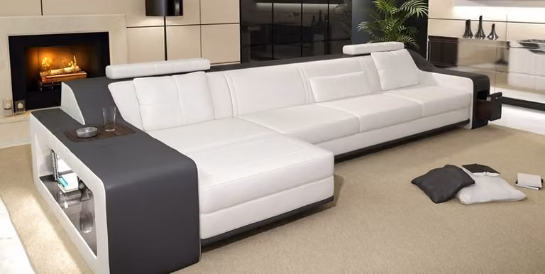 Design Ecksofa Sofa Couch Polster Sitz Eck Garnitur Sofas Leder Themar WG