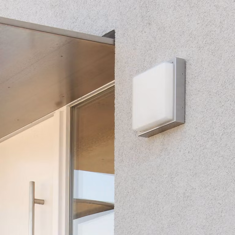LCD Applique da esterni LED 046, sensore di movimento, acciaio inox 046, Bianco / Opale, Vetro, Moderno