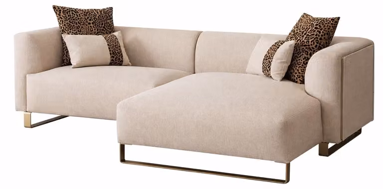 Lussuoso divano ad angolo beige, divano in tessuto, divano di design, mobili da soggiorno