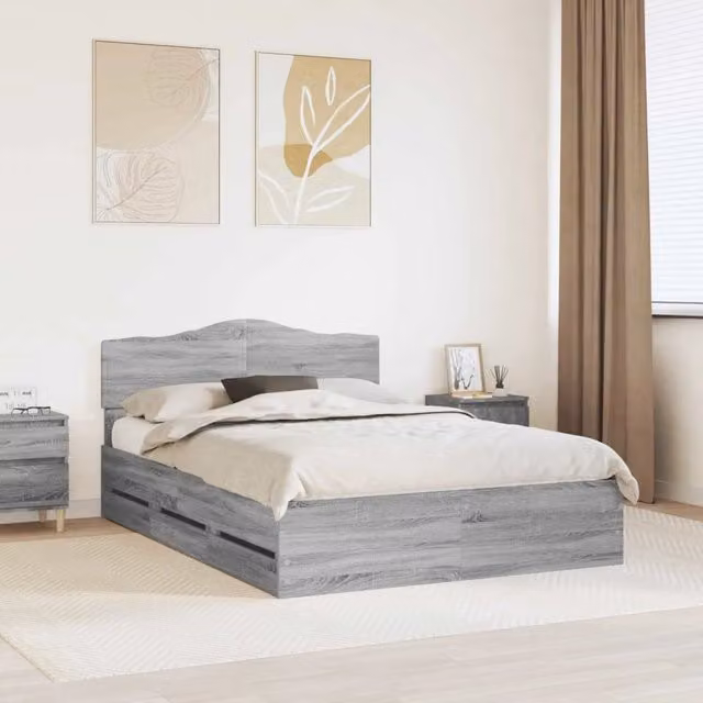 Struttura del letto con cassetto-Giroletto con contenitore-Rete del Letto Grigio Sonoma 160 x 200 cm 160728