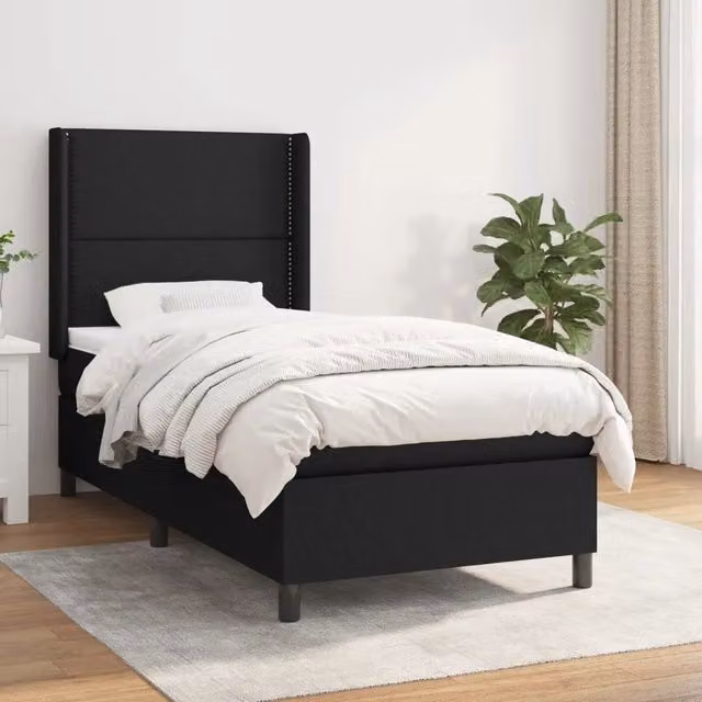 Letto Ibrido vidaXL con Giroletto a Molle e Materasso in Tessuto Nero e Bianco L/P/H: 203 x 103 x 128 cm – 1