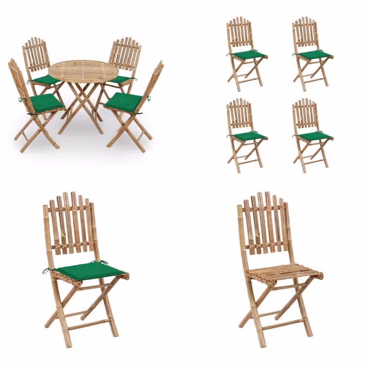 vidaXL Set da pranzo da giardino 5 pezzi con cuscini pieghevoli in bambù - Set da pranzo da giardino - Set da pranzo da giardino - Set da pranzo da esterno