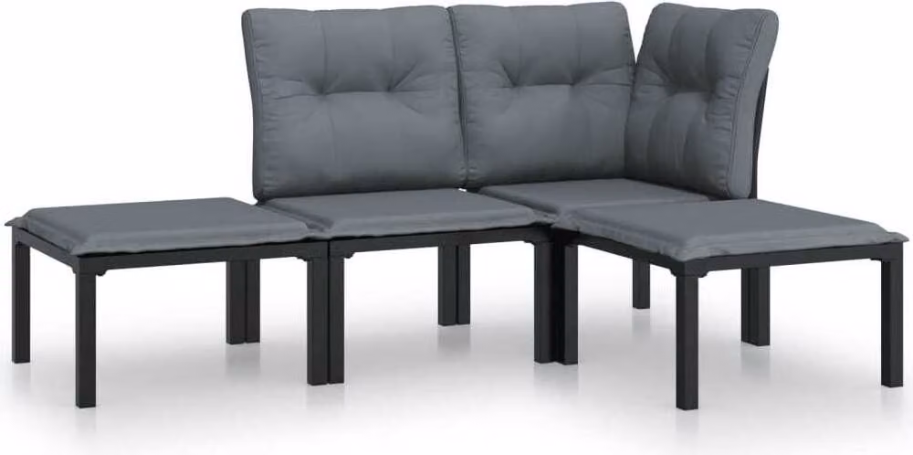 Set Salotto da Giardino 4 pz Nero e Grigio in Polyrattan