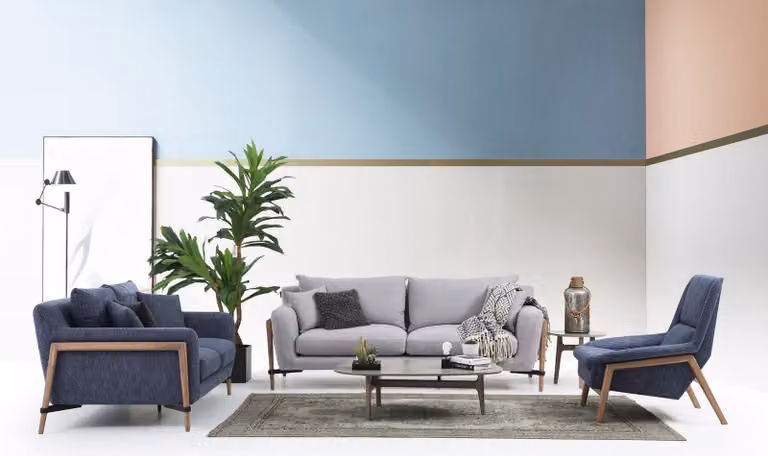 Komplette Couchgarnitur Sofagarnitur Sofa 321 Sitzer Stoff Set Blau