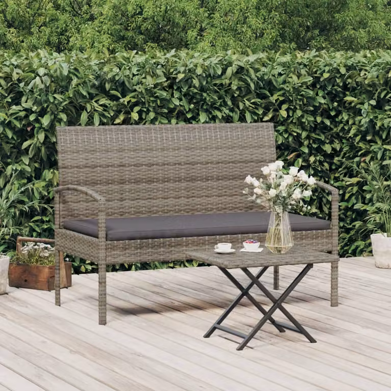Panca da giardino moderna vidaXL in rattan e metallo con cuscino grigio L: 105 cm