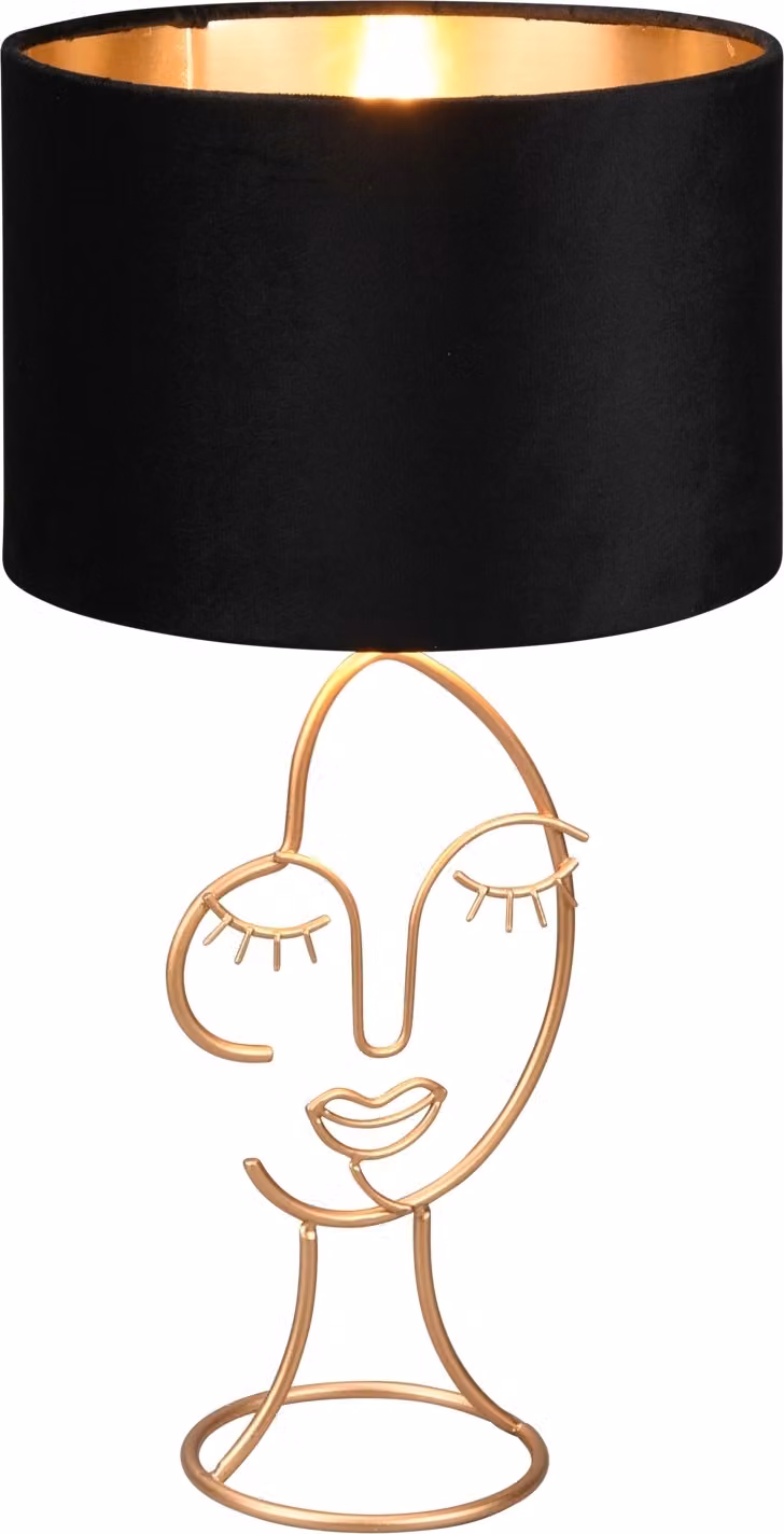 Lampada da tavolo - Giallo oro - Nero - Metallo - Paralume in tessuto - H 45 cm