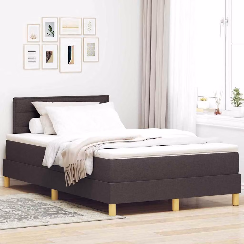 Maison Exclusive - Letto con boxspring e testiera in tessuto, color marrone scuro, dimensioni 120 x 190 cm