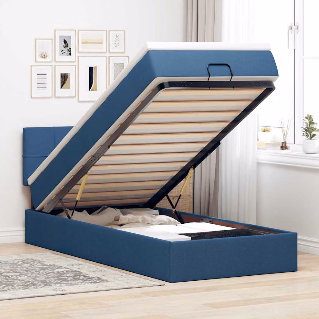 vidaXL Pouf Letto con Materasso e LED Blu, con Porta USB e Illuminazione Sotto il Letto, L/P/H: 90 x 200 x 88 cm – 1